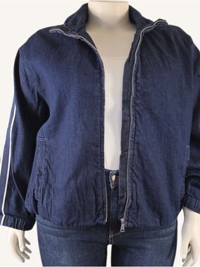 Torrid Denim Stripe Zip Bomber Jacket Dark Wash 2X 18-20 NWT